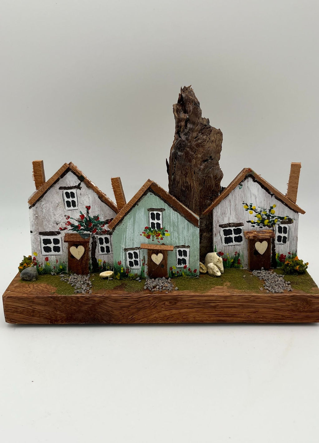 Handcrafted Miniature Wooden Houses on Natural Base RRH1008