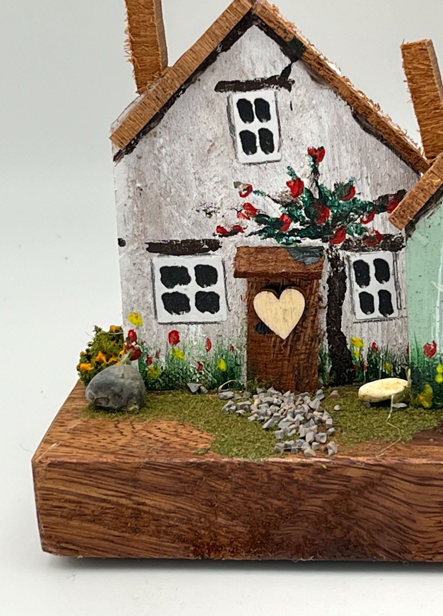 Handcrafted Miniature Wooden Houses on Natural Base RRH1008