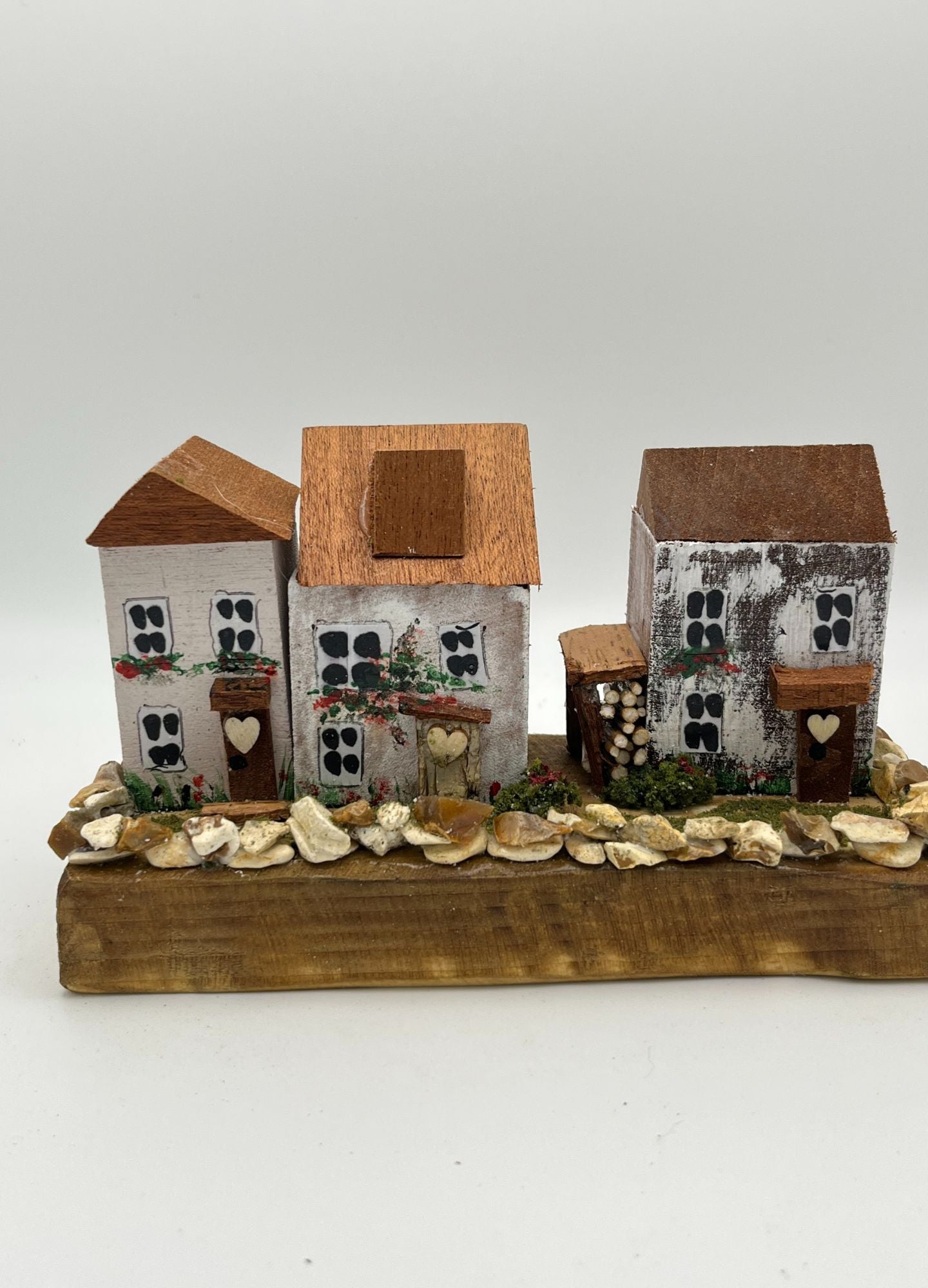 Handcrafted Miniature Wooden Houses on Natural Base RRH1006