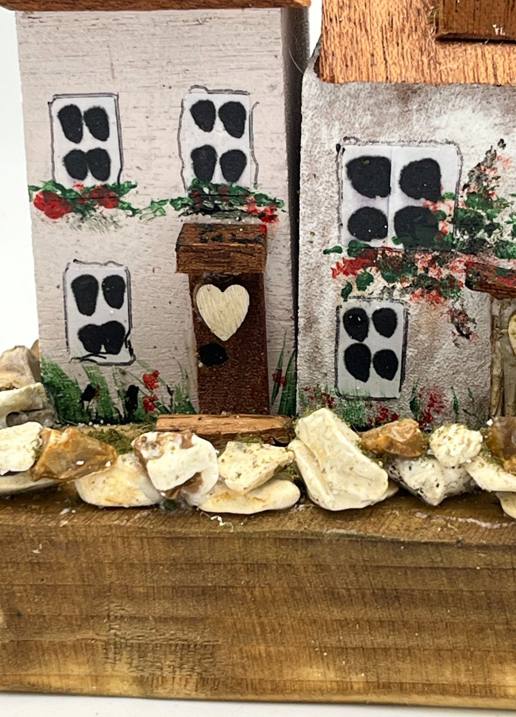 Handcrafted Miniature Wooden Houses on Natural Base RRH1006