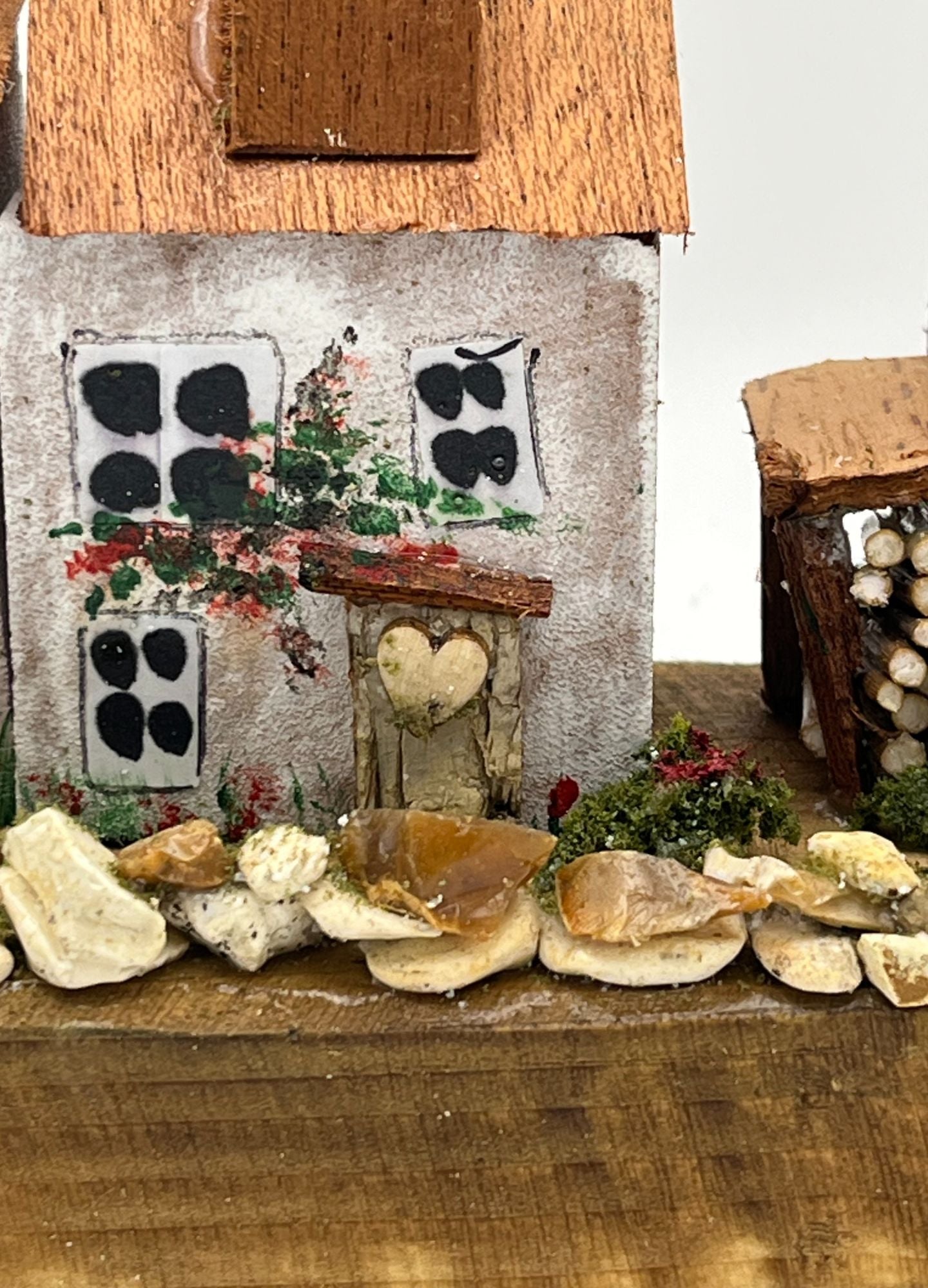 Handcrafted Miniature Wooden Houses on Natural Base RRH1006