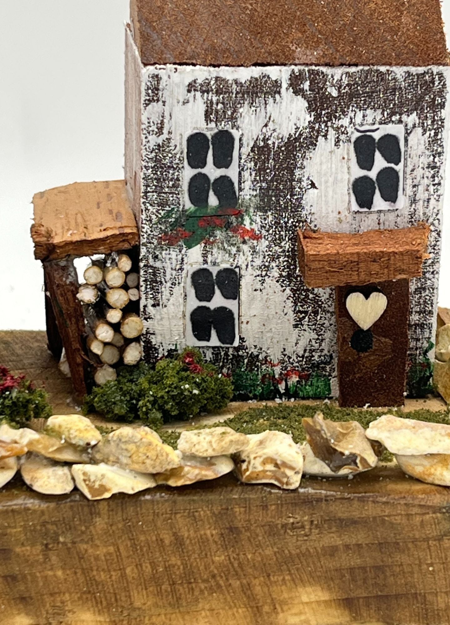 Handcrafted Miniature Wooden Houses on Natural Base RRH1006