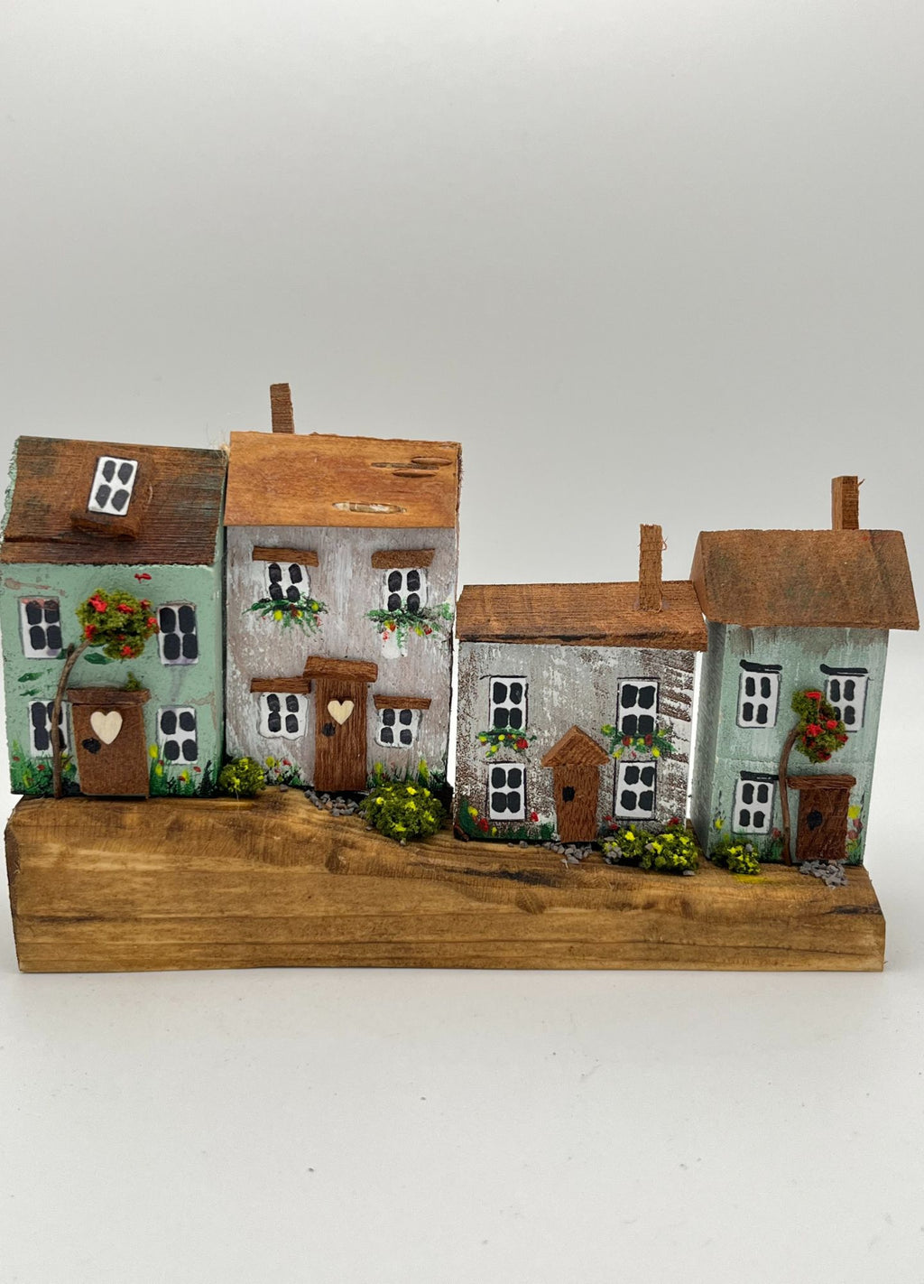 Handcrafted Miniature Wooden Houses on Natural Base RRH1007