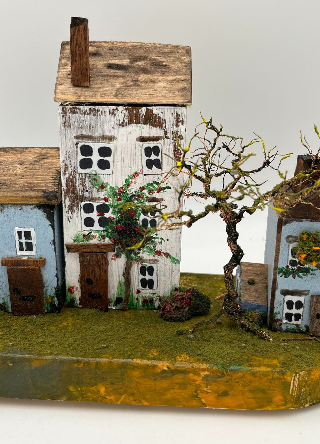Handcrafted Miniature Wooden Houses  on Natural Base  RRH1019