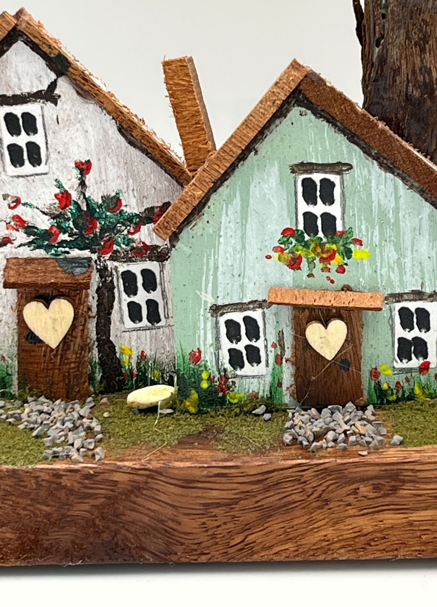 Handcrafted Miniature Wooden Houses on Natural Base RRH1008