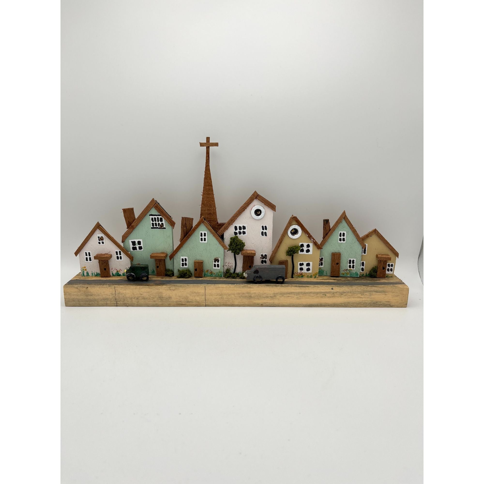 Handcrafted Miniature Wooden Houses on Natural Base  RRH1001