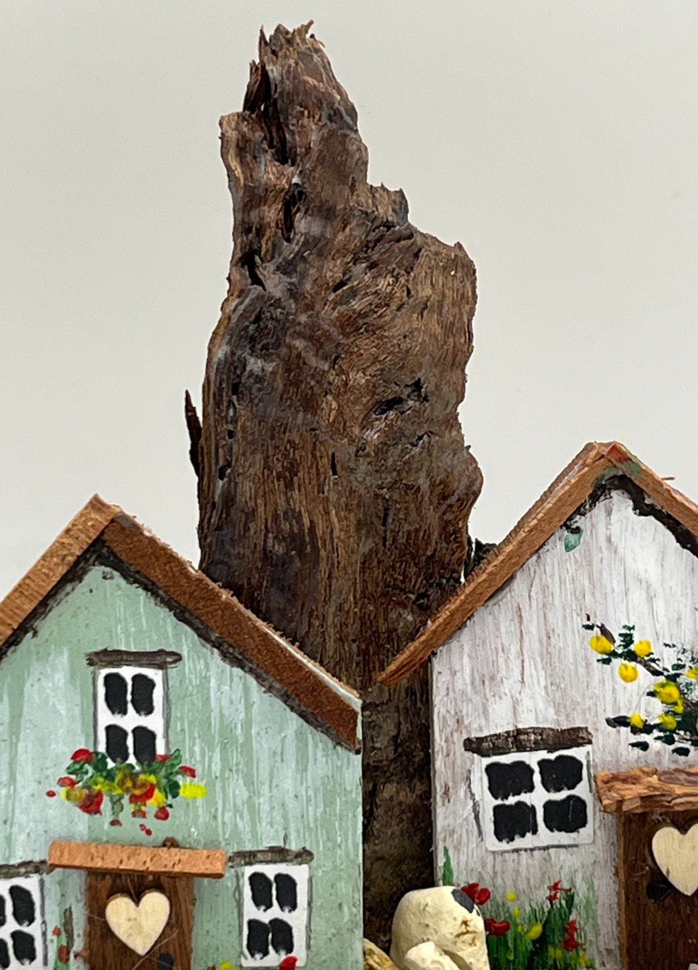 Handcrafted Miniature Wooden Houses on Natural Base RRH1008