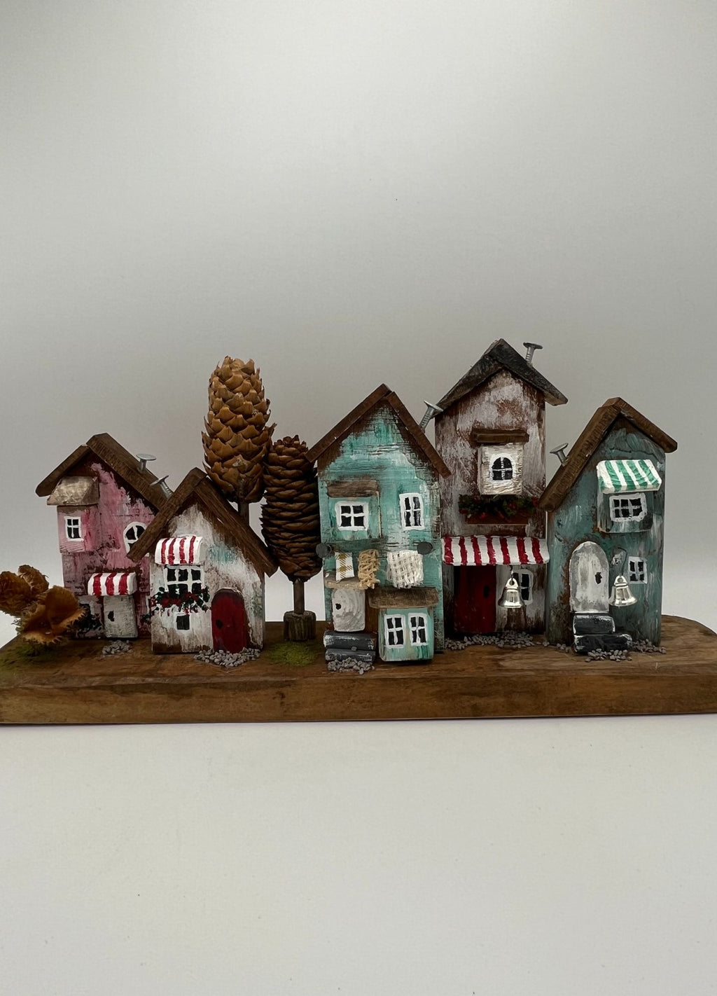 Handcrafted Miniature Wooden Houses  on Natural Base  RRH1021