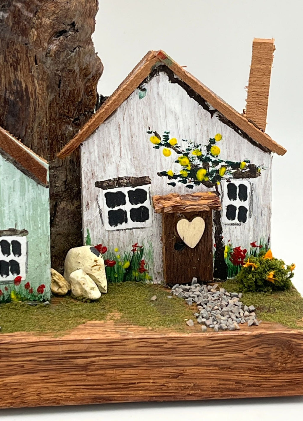Handcrafted Miniature Wooden Houses on Natural Base RRH1008