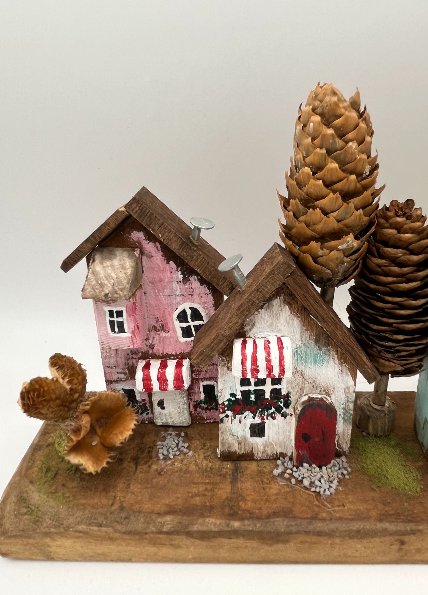 Handcrafted Miniature Wooden Houses  on Natural Base  RRH1021