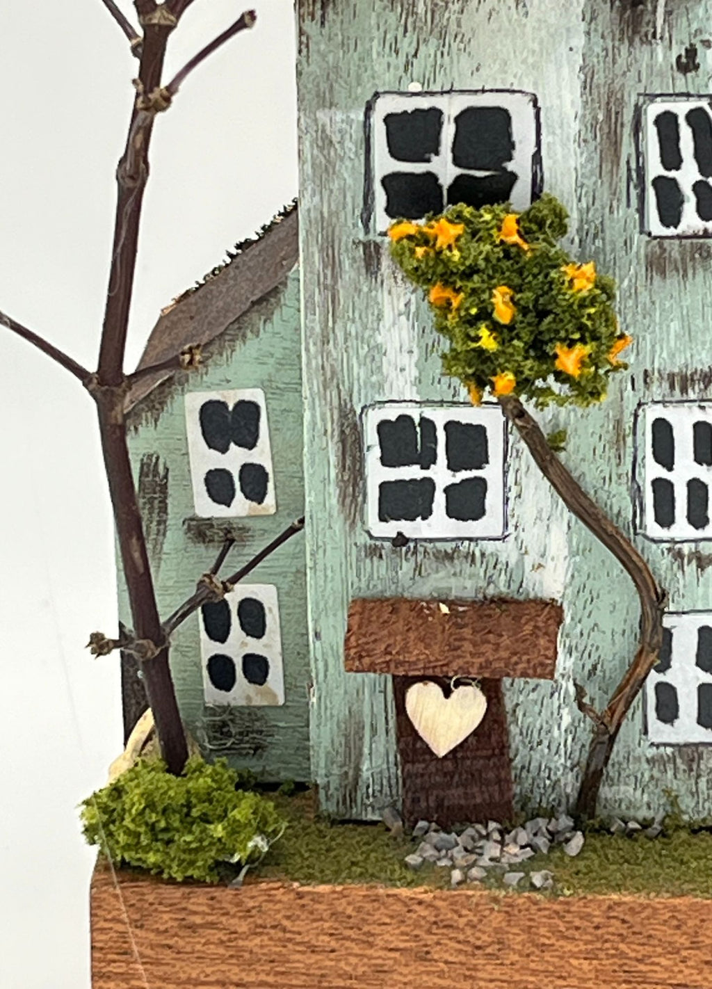 Handcrafted Miniature Wooden Houses on Natural Base RRH1009