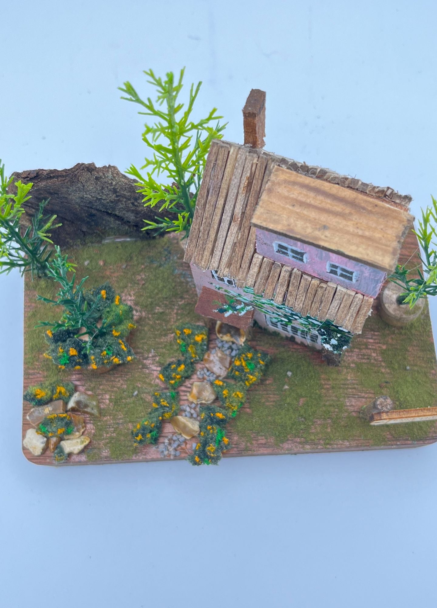 Handcrafted Miniature Wooden House on Natural Base  RRH1033