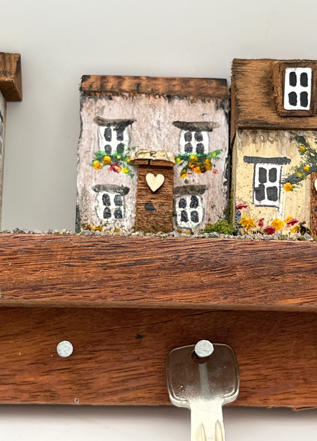 Handcrafted Miniature Wooden houses Keyholder on hardwood RRH1023