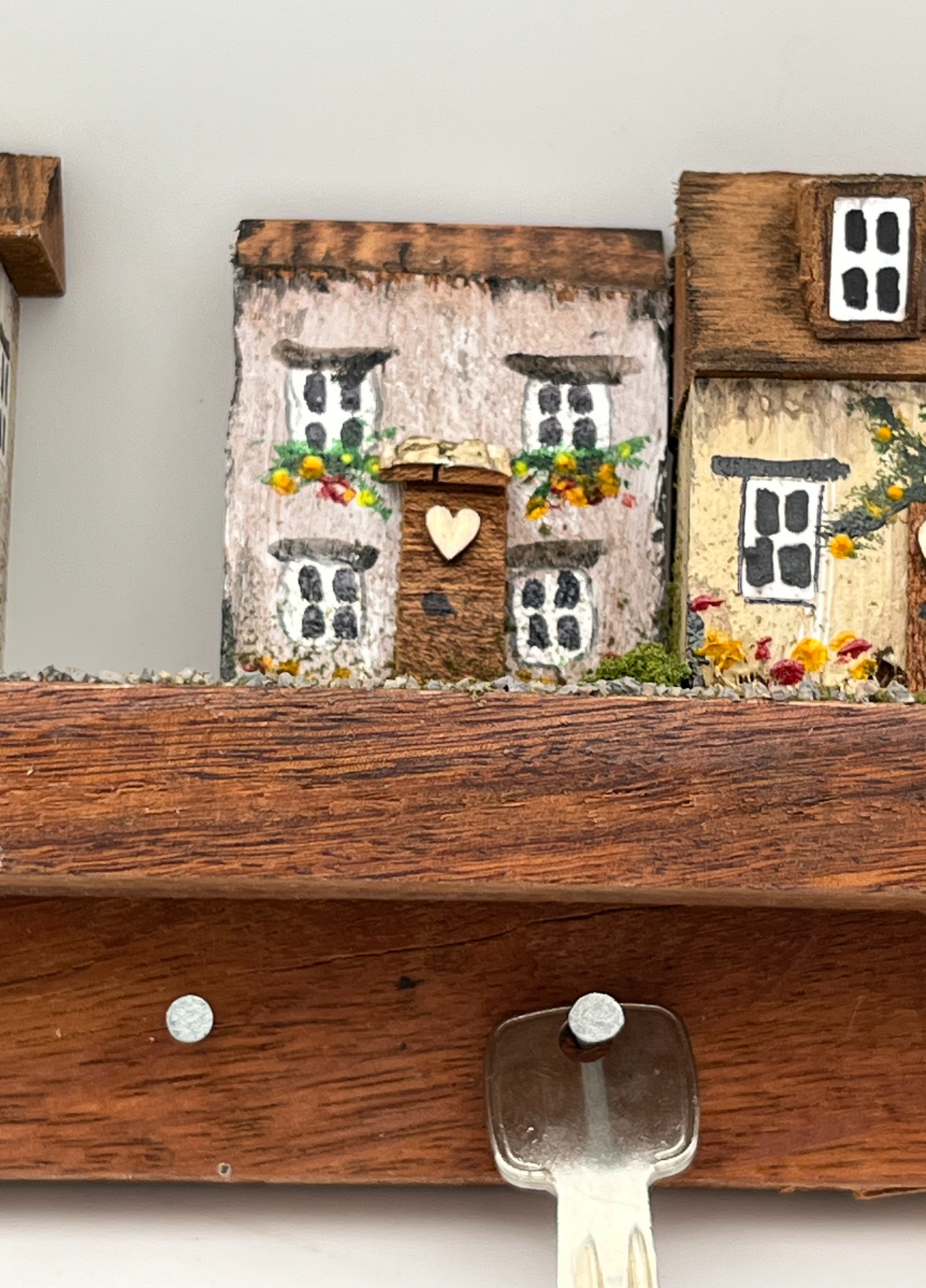 Handcrafted Miniature Wooden houses Keyholder on hardwood RRH1023