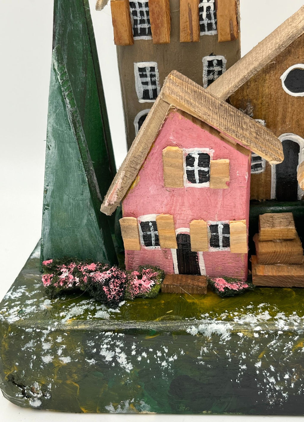 Handcrafted Miniature Wooden Town Houses on Natural Base  RRH1018
