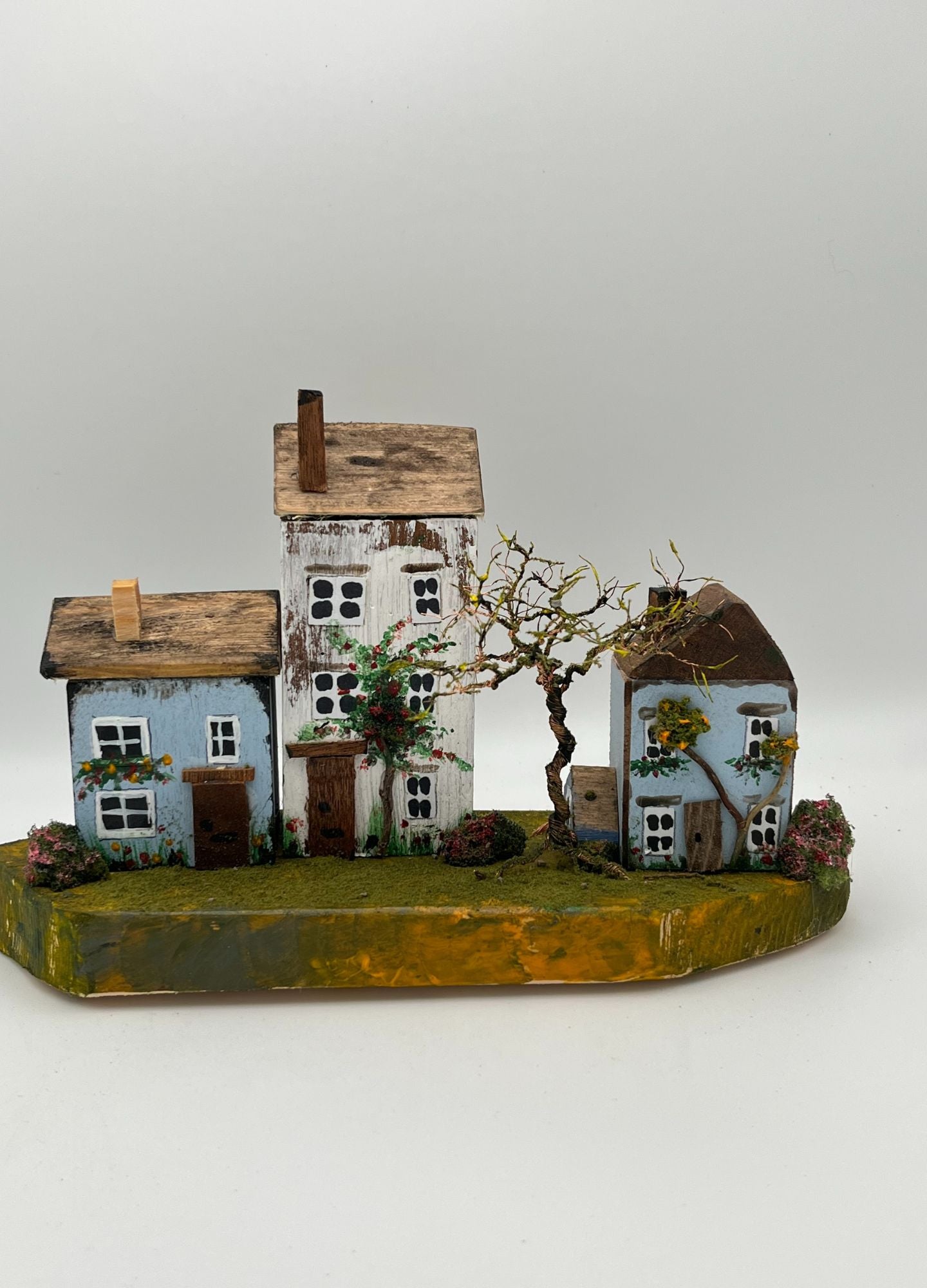 Handcrafted Miniature Wooden Houses  on Natural Base  RRH1019