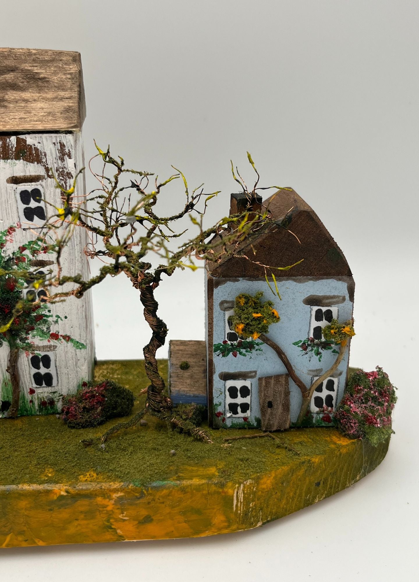 Handcrafted Miniature Wooden Houses  on Natural Base  RRH1019