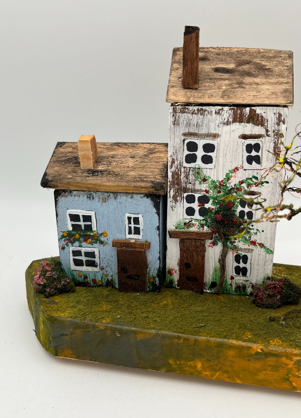 Handcrafted Miniature Wooden Houses  on Natural Base  RRH1019