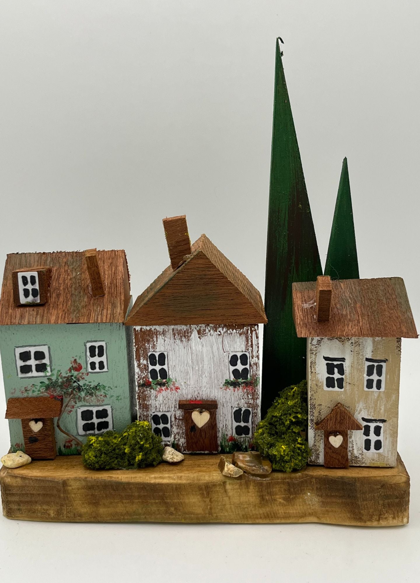 Handcrafted Miniature Wooden Houses  on Natural Base  RRH1020