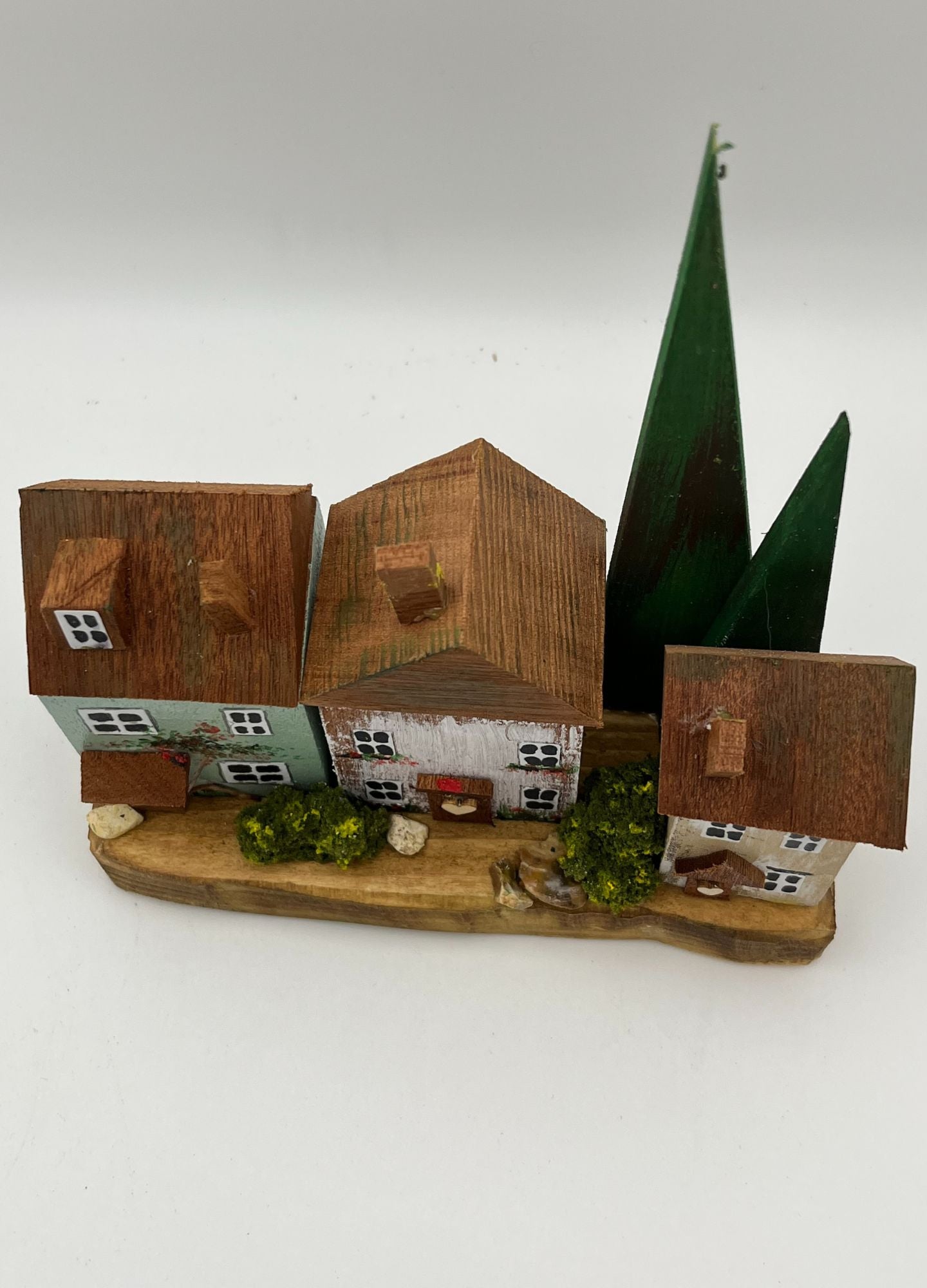 Handcrafted Miniature Wooden Houses  on Natural Base  RRH1020