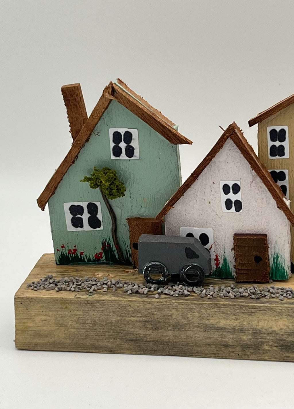 Handcrafted Miniature Wooden Houses  on Natural Base  RRH1031