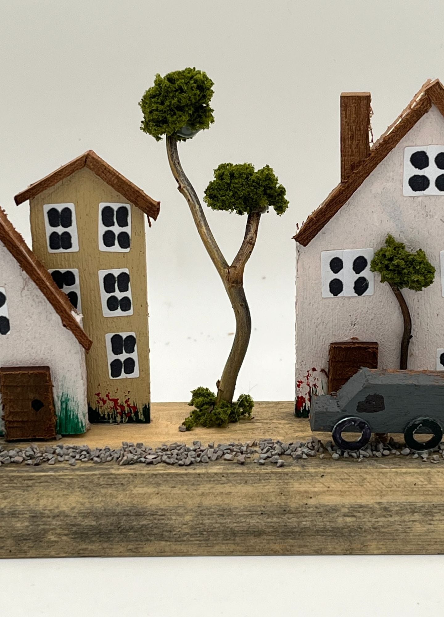 Handcrafted Miniature Wooden Houses  on Natural Base  RRH1031