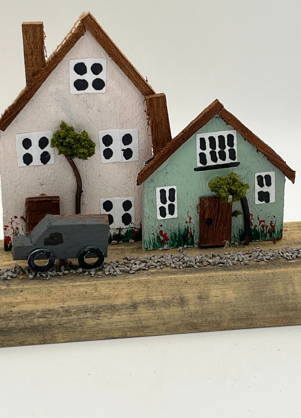 Handcrafted Miniature Wooden Houses  on Natural Base  RRH1031