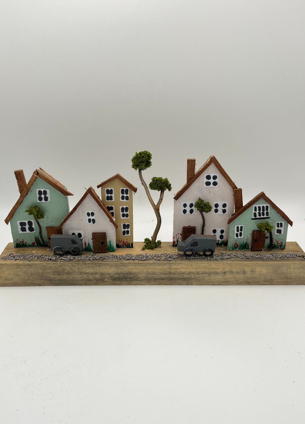 Handcrafted Miniature Wooden Houses  on Natural Base  RRH1031