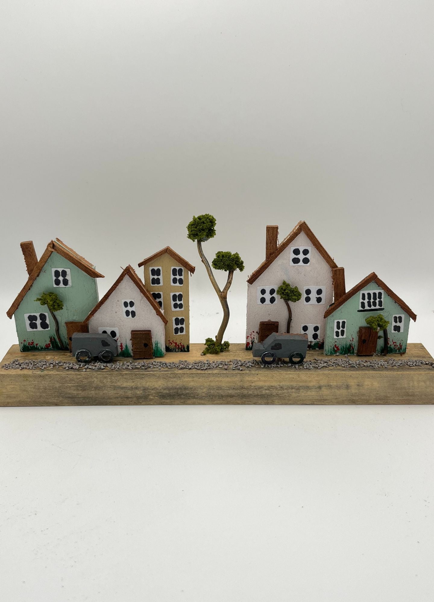 Handcrafted Miniature Wooden Houses  on Natural Base  RRH1031