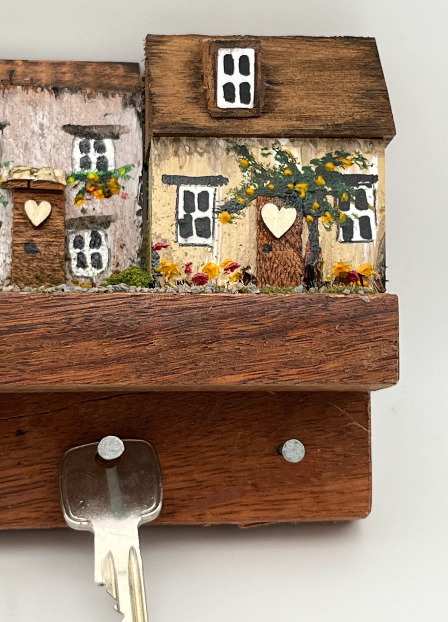 Handcrafted Miniature Wooden houses Keyholder on hardwood RRH1023