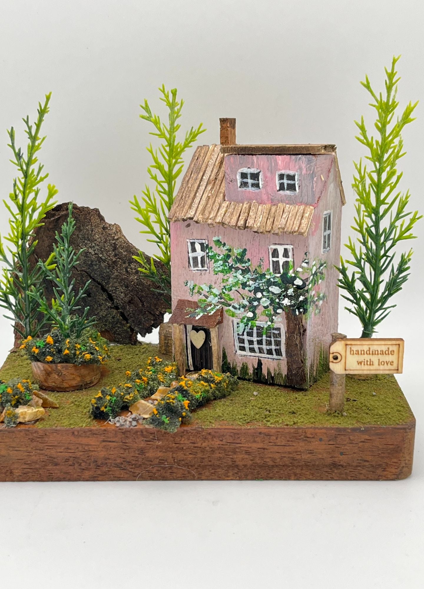 Handcrafted Miniature Wooden House on Natural Base  RRH1033