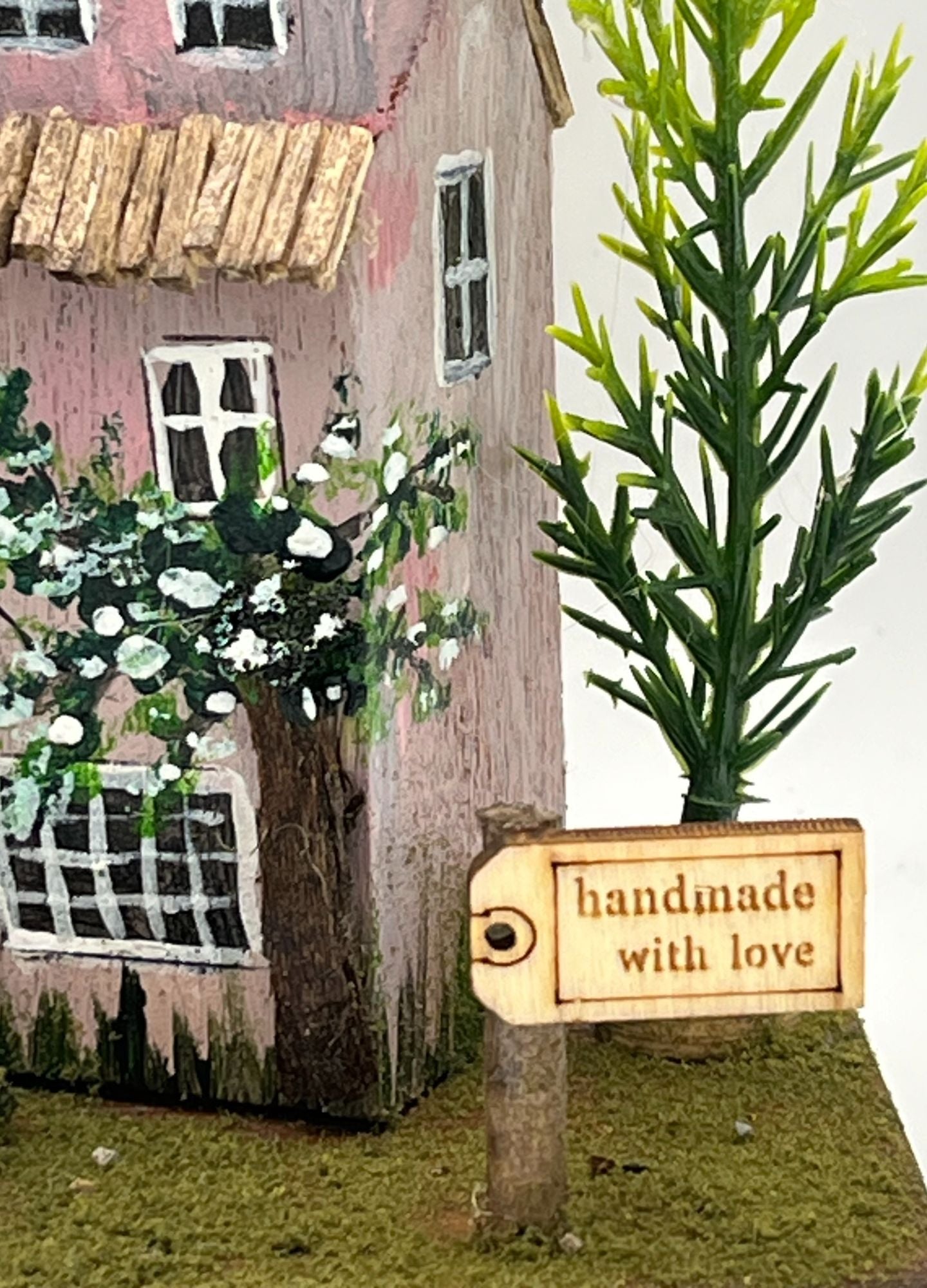 Handcrafted Miniature Wooden House on Natural Base  RRH1033