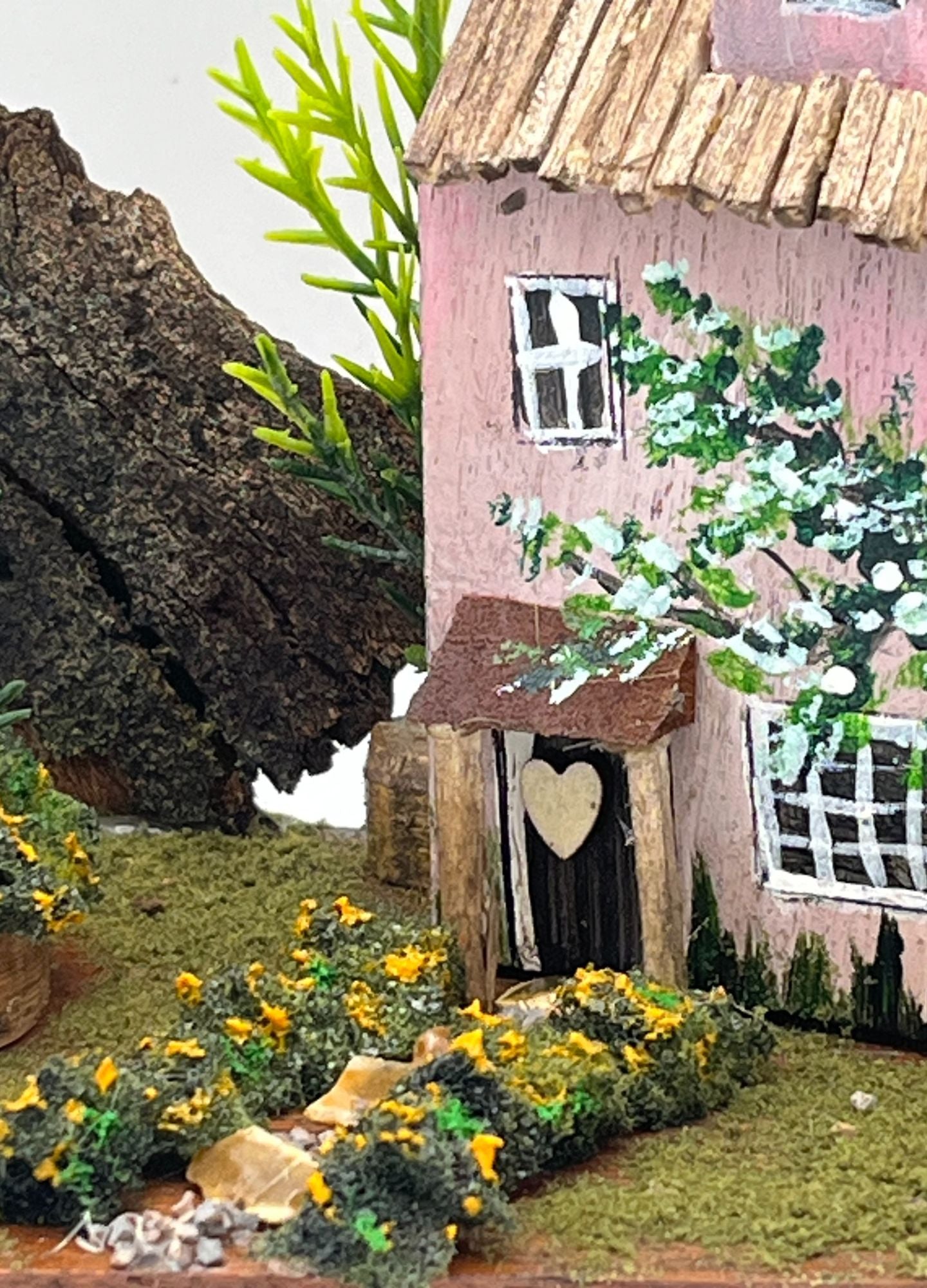 Handcrafted Miniature Wooden House on Natural Base  RRH1033